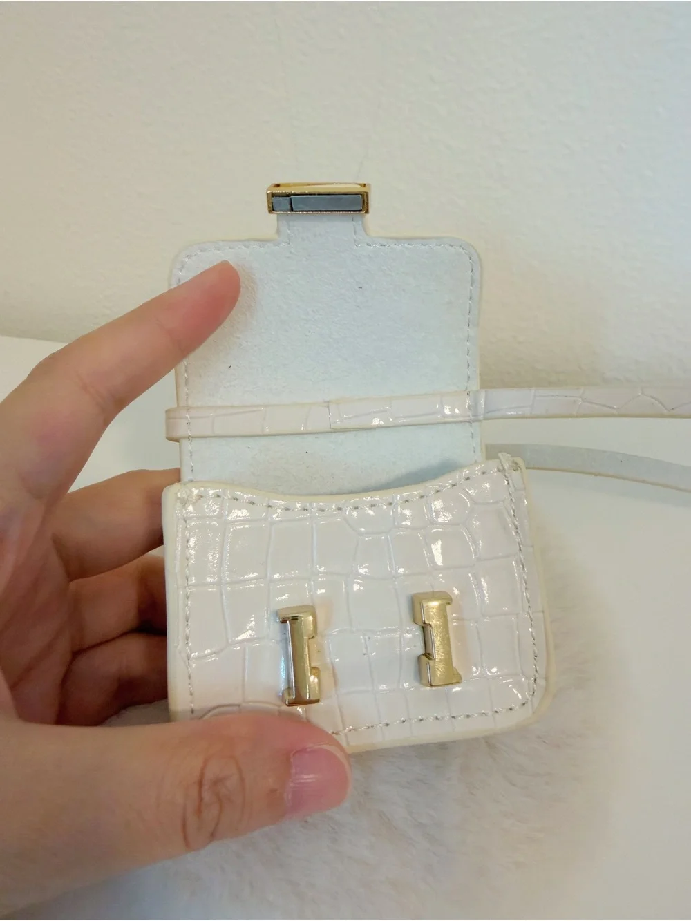 Mini Ivory Croc Embossed Bag Charm